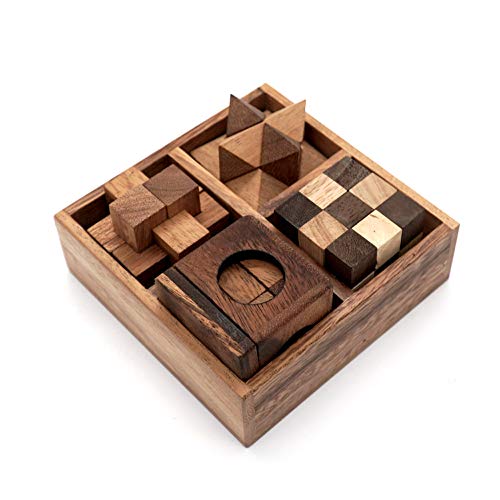 Fun Games for Adults 3D Wooden Puzzle Brain Teasers and Educational Games in Set of 9 Wooden Puzzles to Challenging Puzzles for Adults and Brain Games for Kids Suit for Living Room (4 Puzzle Set) - Image 3