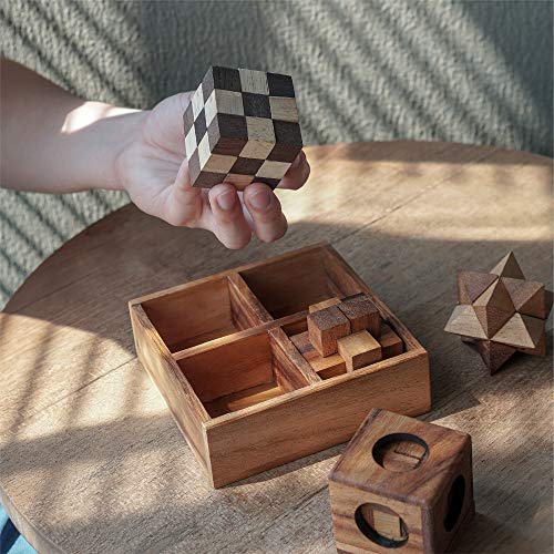 Fun Games for Adults 3D Wooden Puzzle Brain Teasers and Educational Games in Set of 9 Wooden Puzzles to Challenging Puzzles for Adults and Brain Games for Kids Suit for Living Room (4 Puzzle Set) - Image 9