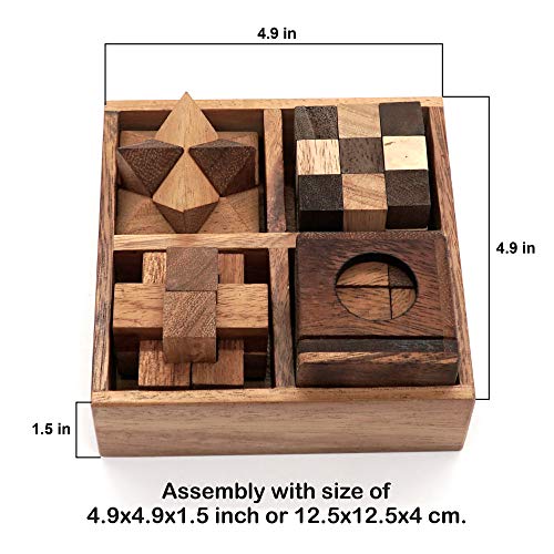 Fun Games for Adults 3D Wooden Puzzle Brain Teasers and Educational Games in Set of 9 Wooden Puzzles to Challenging Puzzles for Adults and Brain Games for Kids Suit for Living Room (4 Puzzle Set) - Image 5