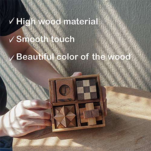 Fun Games for Adults 3D Wooden Puzzle Brain Teasers and Educational Games in Set of 9 Wooden Puzzles to Challenging Puzzles for Adults and Brain Games for Kids Suit for Living Room (4 Puzzle Set) - Image 8